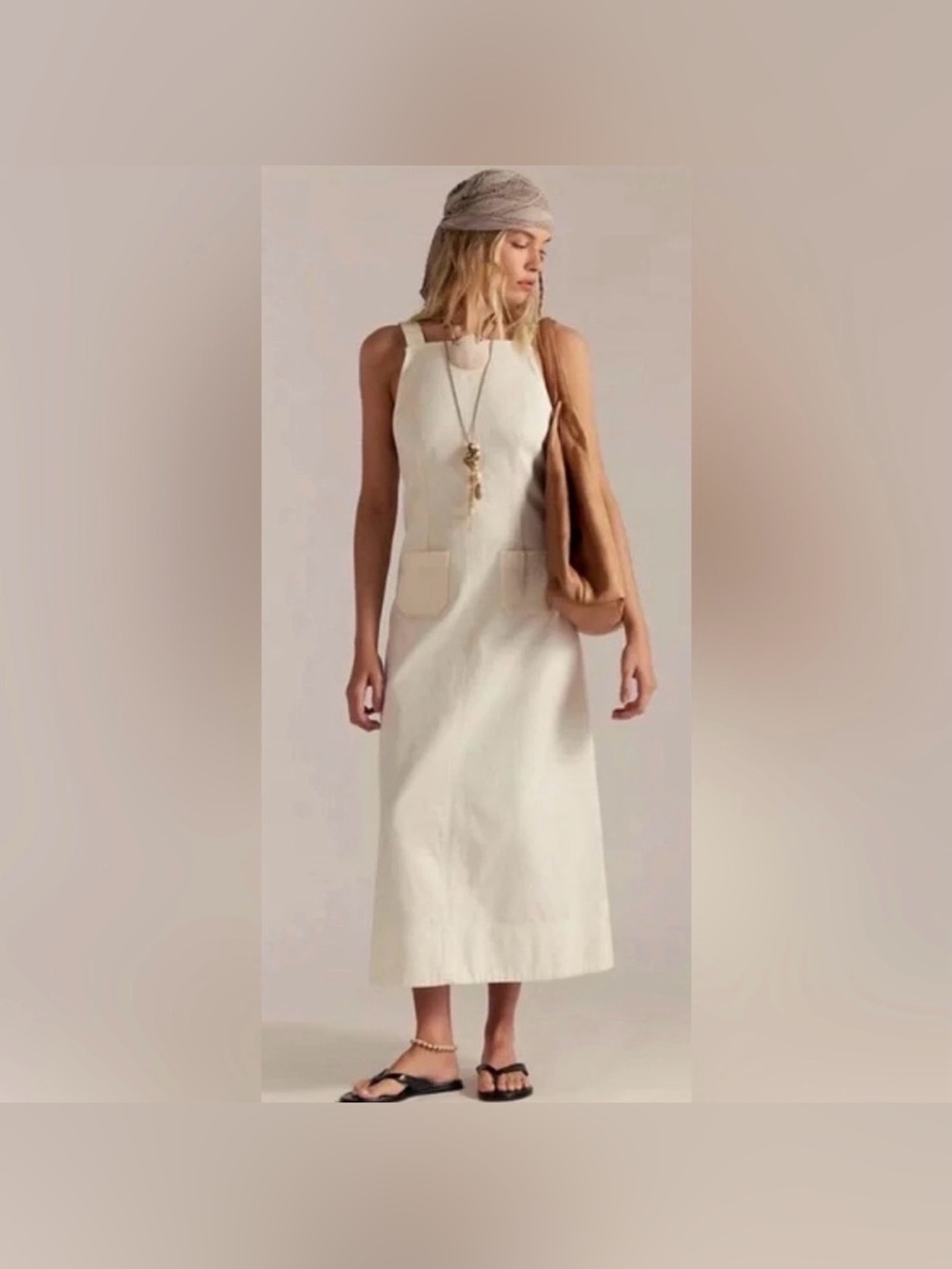 Free People Dex Denim Midi Dress- minimalist Natural/Cream size S 100% cotton